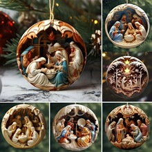 R 43491 Christmas Scene Wooden Ornament ʥ���Ҽ� �羳��