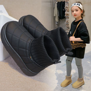 Girls Snow Boots 2024 Winter New Boys Two Cotton Boots Winter fleece-lined Boots Children's Waterproof Anti-Slip Cotton Boots