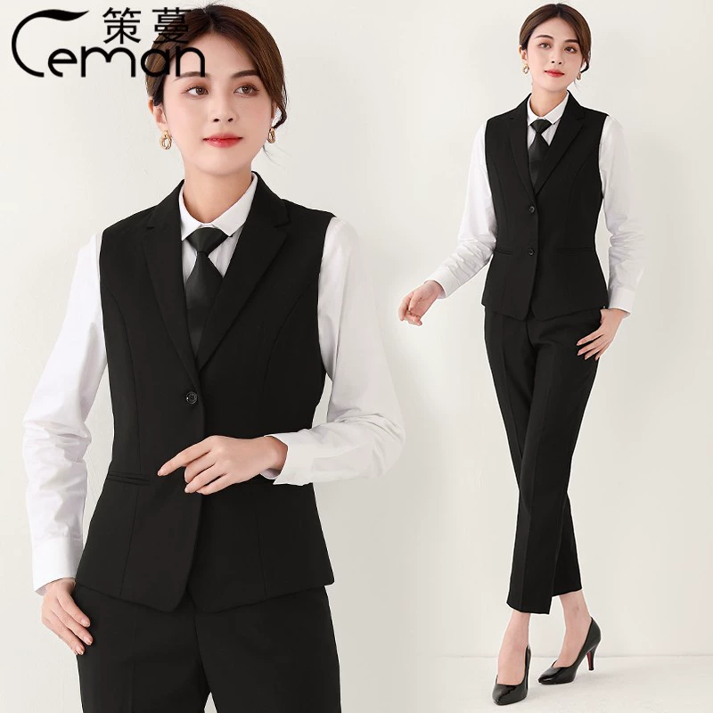 Жилет спецодежды женский весна-осень 2022 жилет черный костюм больших размеров жилет воротник