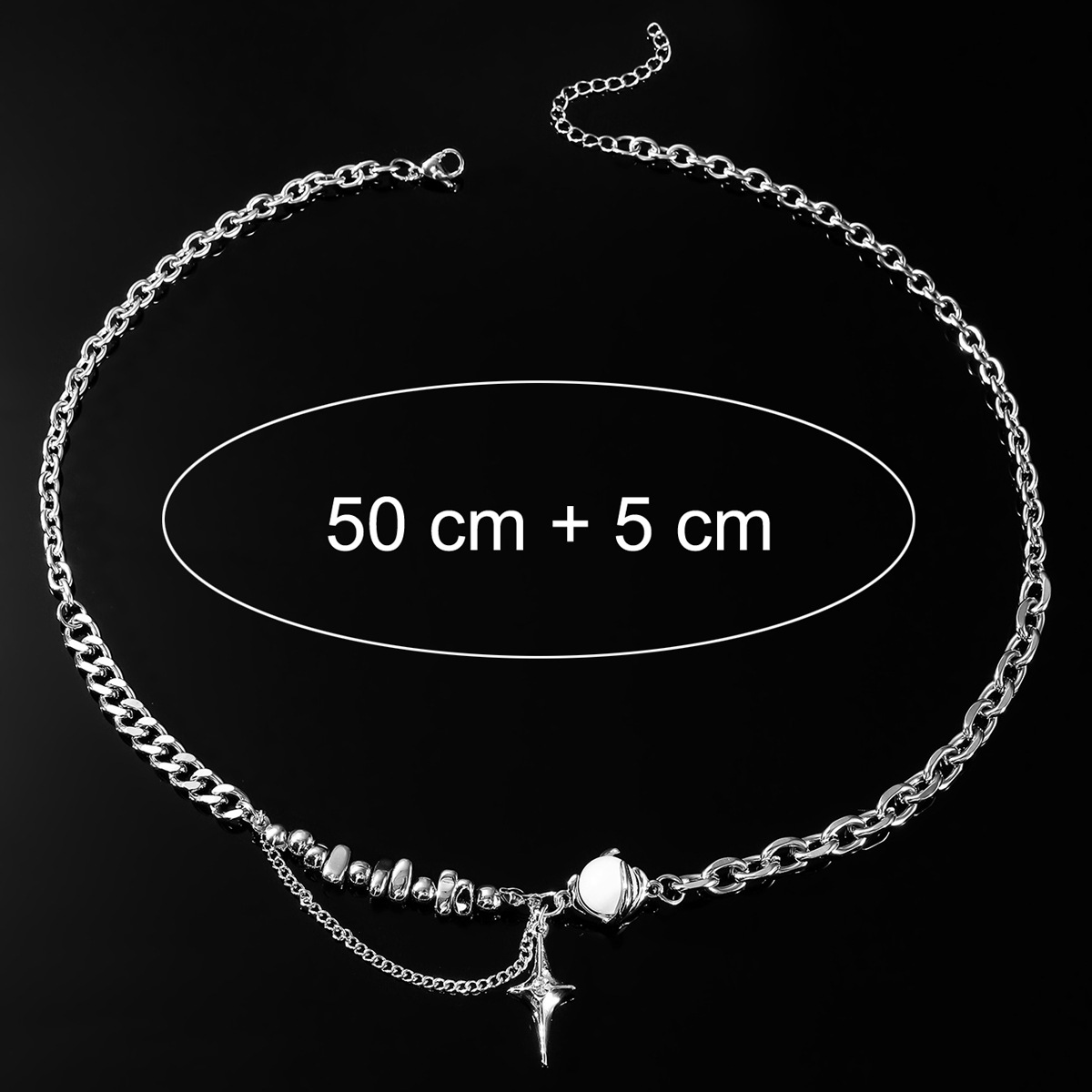 Collana con croce in acciaio al titanio e gioielli M High-d Design Nicchia Pietra occhio di gatto Catena clavicola a stella per_voghion.com