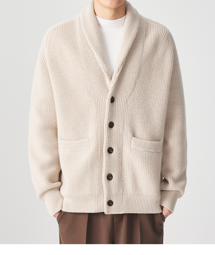 Áo khoác dệt kim len Merino nam tay raglan cổ lọ — Màu be chi tiết 27