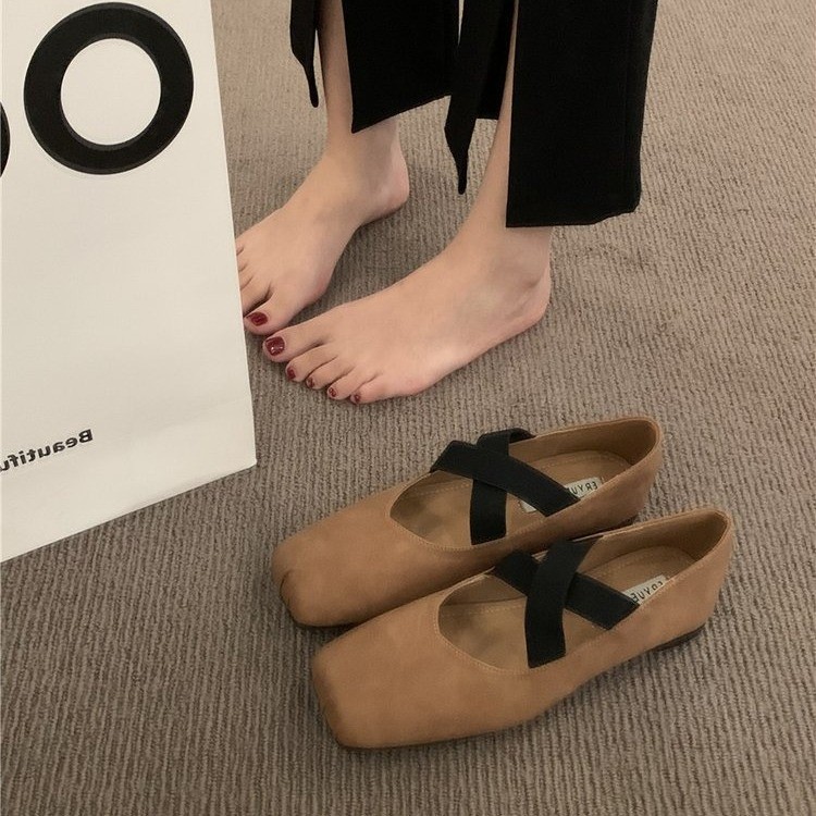 Flat Shoes for Women 2025 Summer New Style Shallow Mouth Square Toe Retro Mary Jane Shoes with Skirt Soft Sole Ballet Shoes