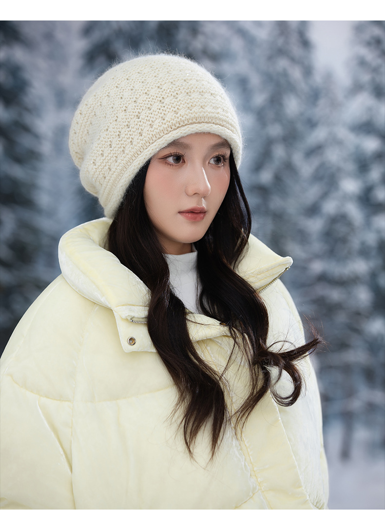 Autumn Winter Women Fashion Versatile Knitted Solid Color Head Wrap Warm Thickened Fleece Yarn Mom Hat_voghion.com