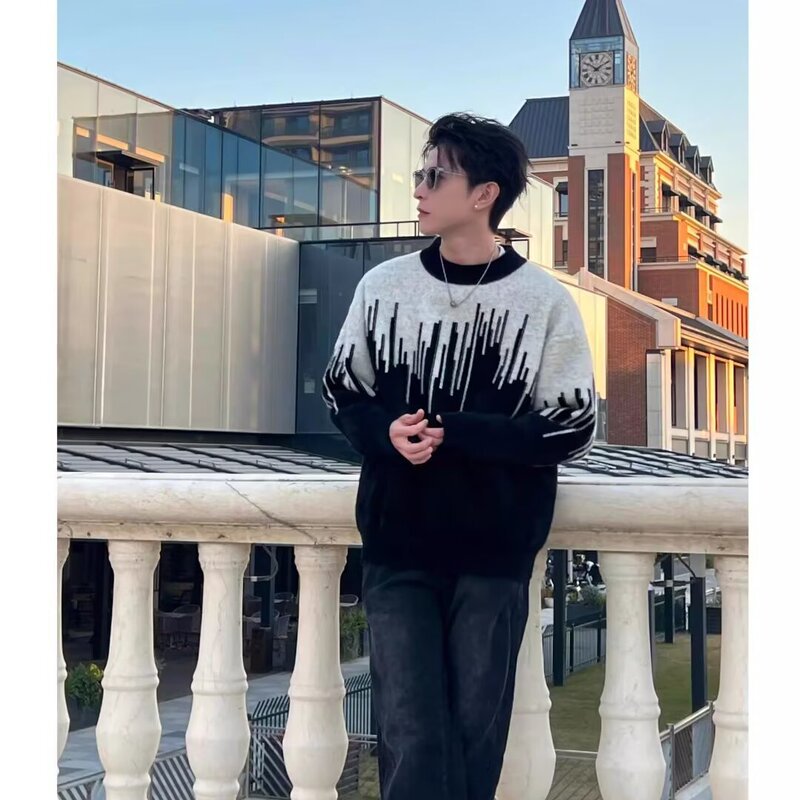 Rock piano soft waxy skin-friendly fluffy men's designer sweater lazy wind sweater 2025 autumn and winter explosions round neck