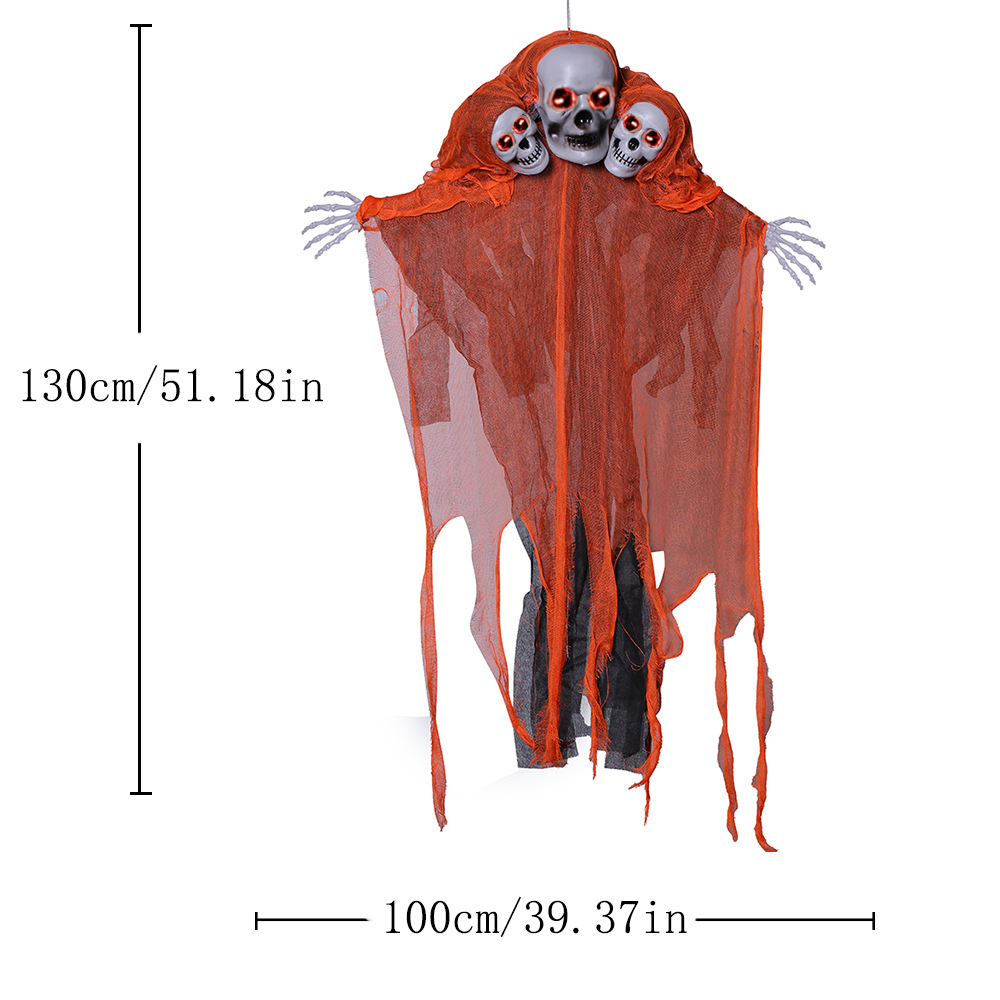 Halloween control de voz iluminado tres cabezas calavera colgante gran puerta de la habitación fantasma accesorios colgantes grandes fantasmas
