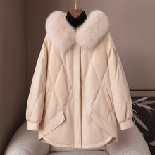 工厂现货春季2025新款海宁真皮连帽皮羽绒狐狸毛领女式鹅绒服外套