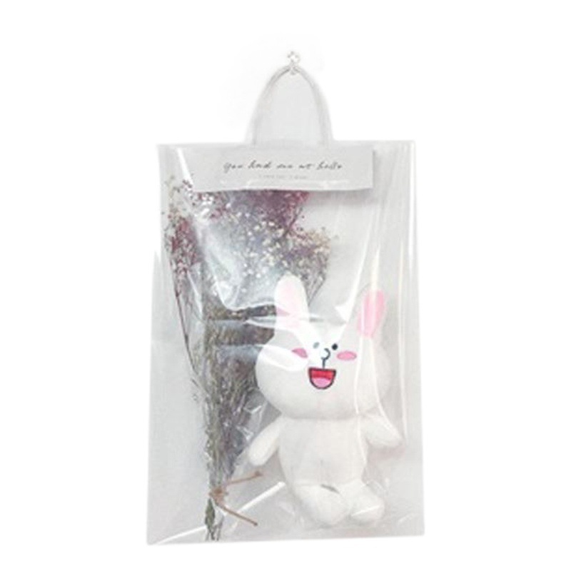 Bolso tote floral de moda para el Día de la Madre, ramo de una sola rosa seca en OPP, bolsa transparente para flores en inglés, venta directa.