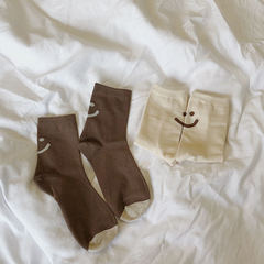Korean Instagram-style minimalist versatile heel smile medium-crew socks for students, Japanese trendy cute girl's socks for girls