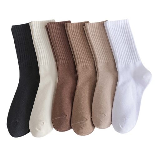 Autumn and winter new socks women's mid-calf socks Japanese solid color simple cotton striped women's stockings manufacturer wholesale