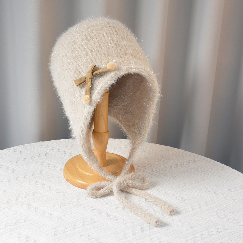 Chapeaux tricotés en fil papillon doux et mignon pour enfants automne hiver, protection des oreilles en peluche à la mode, visage_voghion.com