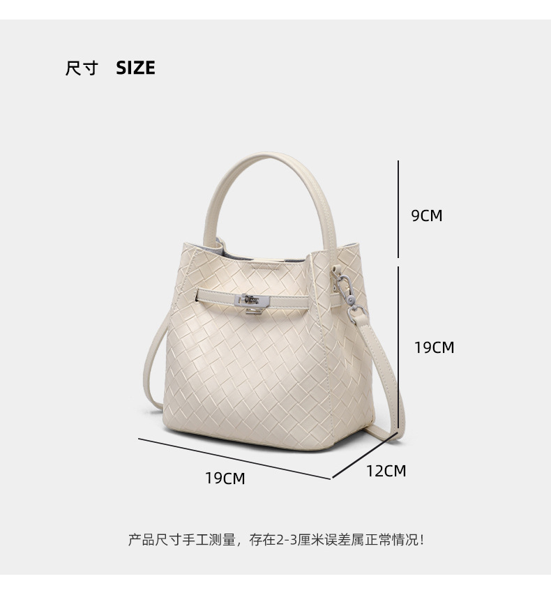 Túi bucket nữ dệt da cao cấp kiểu mới mùa hè, xách tay và đeo chéo — màu trắng ngà, đen, Bột ngàn vàng chi tiết 9