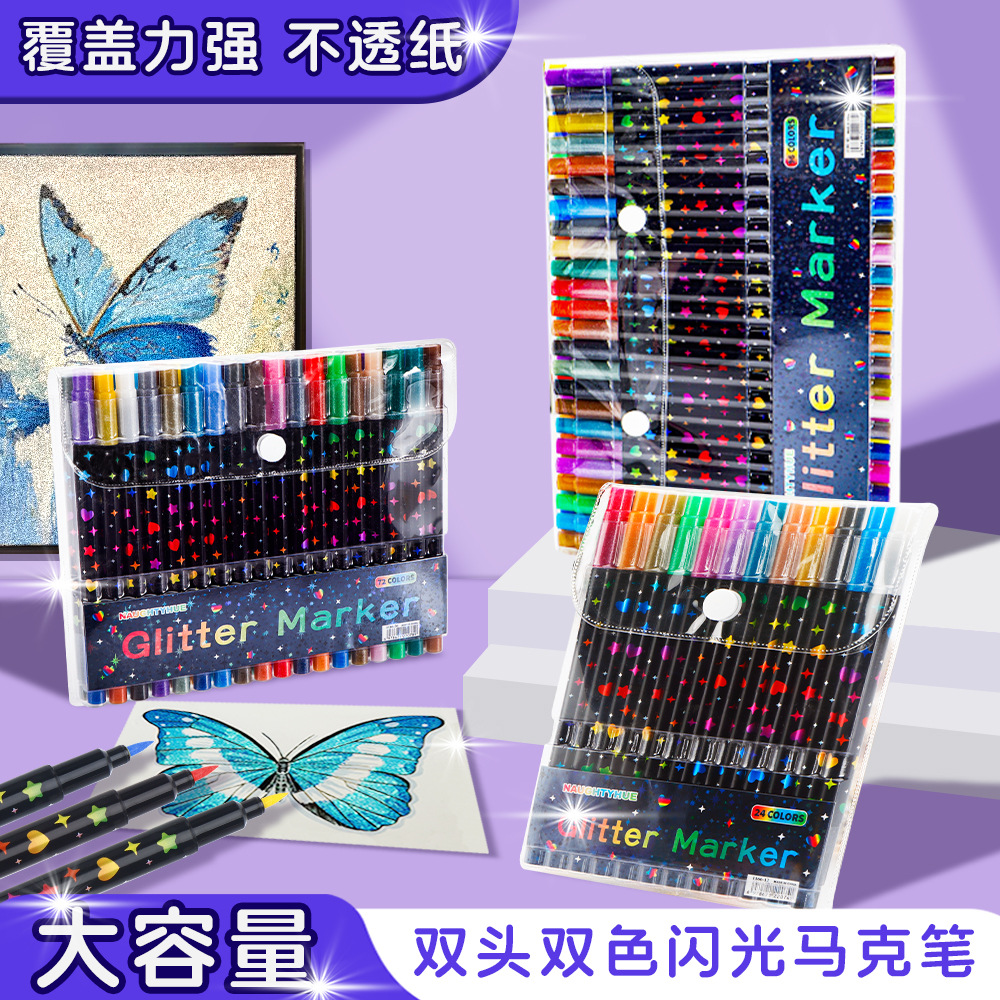 Lápiz de doble cabeza de doble color con marcador de flash, lápiz de cuentas de mano, lápiz de acuarela, lápiz de reflexión especial para estudiantes de arte primario, lápiz de graffiti DIY