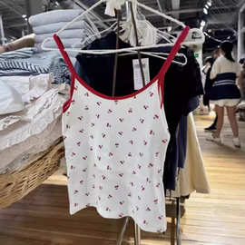 BM风美式辣妹外穿短款樱桃碎花吊带背心女bm修身显瘦纯欲内搭上衣