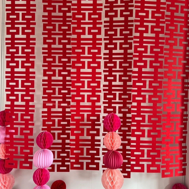 Long Lianxi Wedding Happy Character Background Wall Cloth Wedding Engagement Photo Props conjoined Happy Character Super Long Hanging Curtain