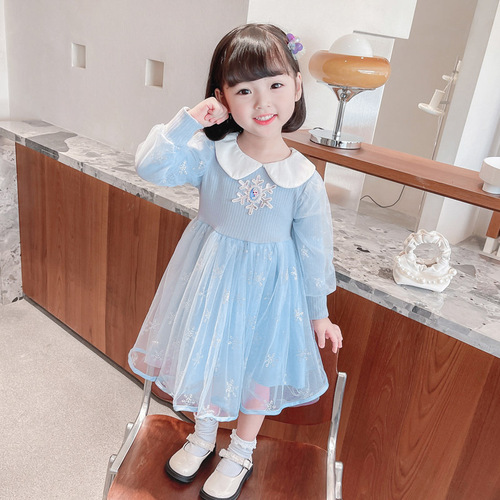 Girls Dress Spring and Autumn  New Style Baby Girl Elsa Princess Dress Frozen Children's Mesh Dress