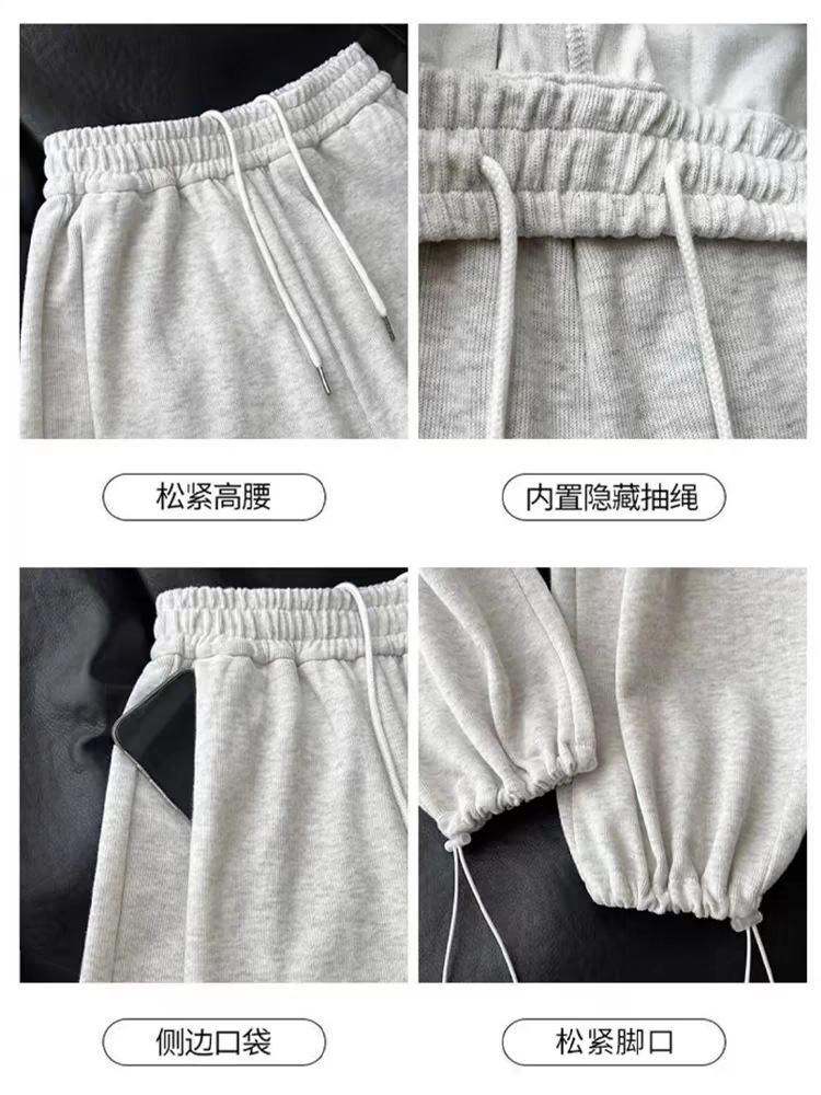 秋冬の女性用ホワイトグレーベルベットスウェットパンツ、ハイウエストワイドレッグルーズレギンススウェットパンツ、厚みのあるシェルパアウターコットンパンツ