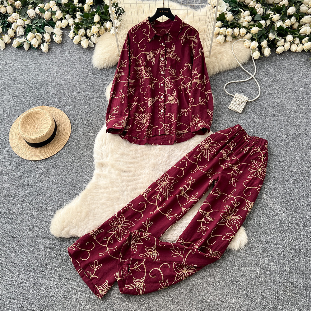 Women's Leaf Embroidery Two Piece Set Cardigan And Wide Leg Pants Slimming Versatile Autumn 2026 Commuting Clothing_ecoleips.com