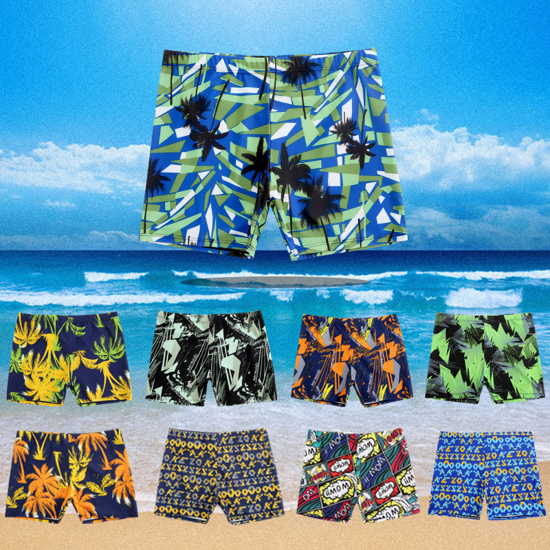 Cross-border men's plus size loose straight beach pants with added width and relaxed swim trunks made of nylon quick-drying hot spring swimming pants
