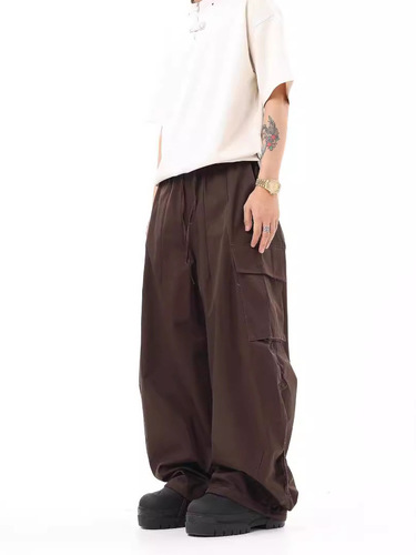 Vintage American style cropped hip-hop khaki work pants, baggy, loose, trendy, over-the-knee paratrooper pants