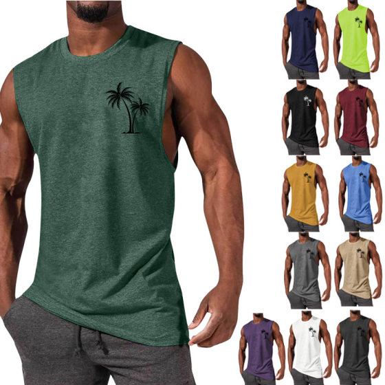 2024 Amazon New Men's T-shirt Foreign Trade Muscle Men Sports Casual Walkers Solid Color Men's Top T-shirt