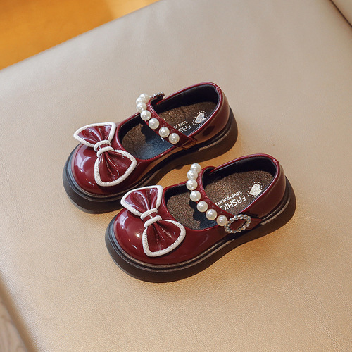 Girls' Leather Shoes Black Leather Shoes British Style Leather Shoes Mary Jane Princess Performance Shoes Spring and Autumn New Super Soft Baby Shoes