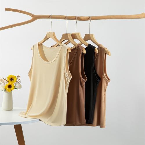 Threaded cotton hemmed halter top women's summer solid color inner layer base shirt round neck sleeveless wide shoulder top