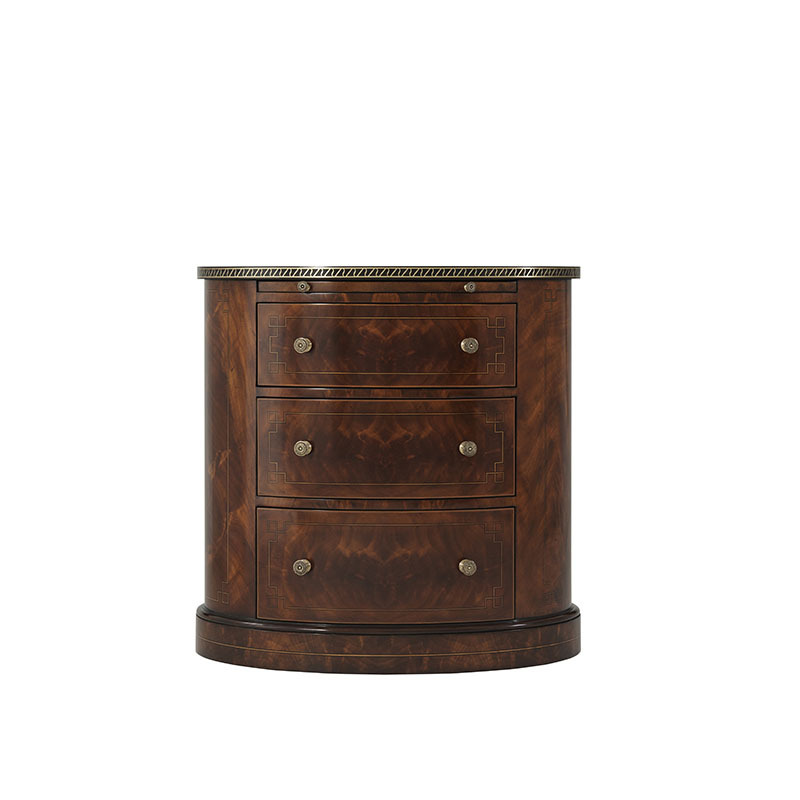 British-style Larkasa painted oval nightstand, Alexander solid wood carved, villa castle mansion bedroom furniture