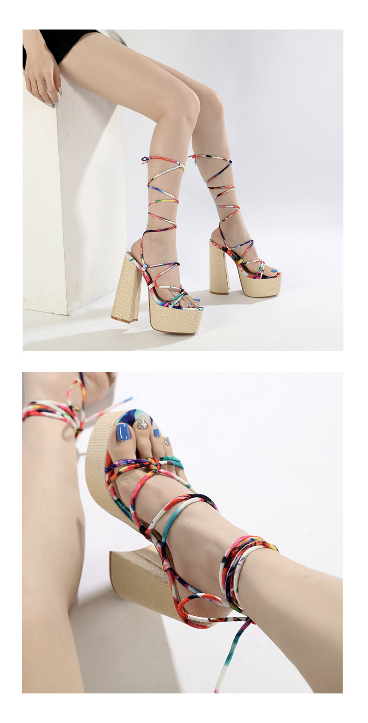 Sandal cao gót nữ đế dày platform mũi hở quai buộc dây — Màu đen chi tiết 16