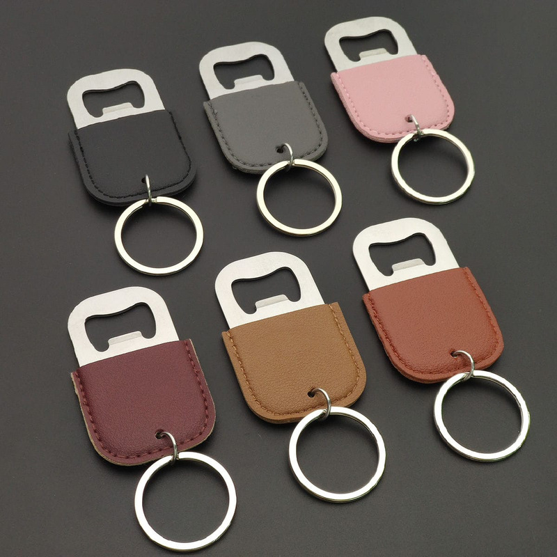 Factory Direct Stainless Steel Bottle Opener Beer Cocktail Opener Wine Tools Creative PU Leather Keychain