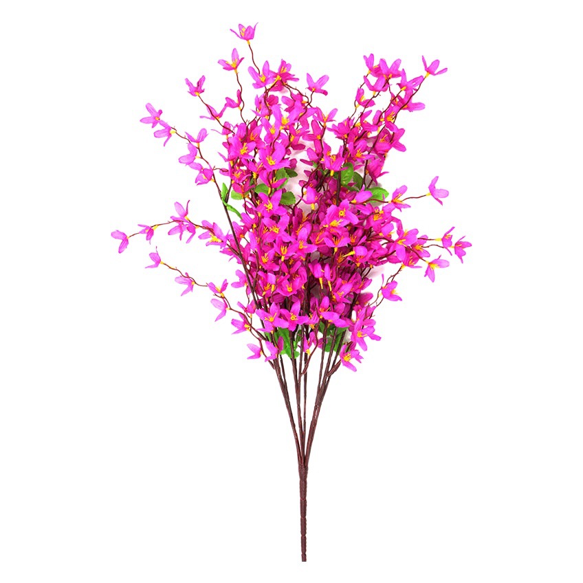 Flores artificiales, ramo de forsythia de 7 ramas para decoración de exteriores, arreglos florales, flores falsas para el hogar, flores de seda, flores al por mayor