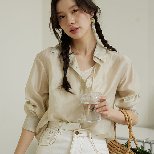 Summer Lyocell Tencel Women's Shirt Sun Protection Jacket New Outerwear Long Sleeve Loose Top Lightweight Cardigan Blouse