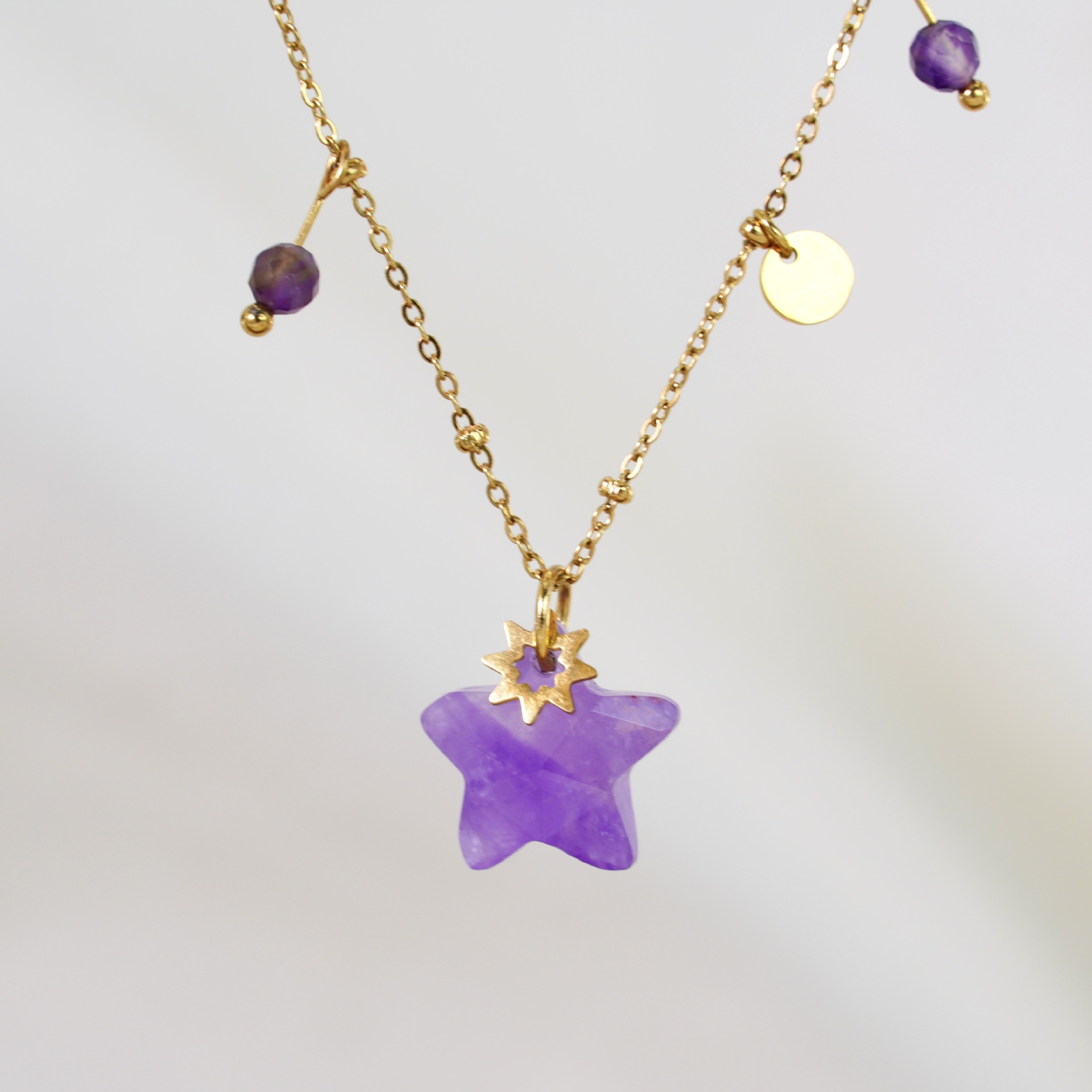 1 Piece Quantity Casual Occasion Basic Simple Style Geometric Star Moon Natural Stone Titanium Steel Necklace In Bulk