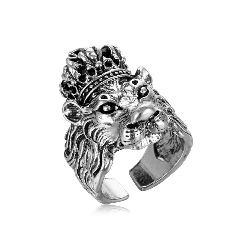 Alloy Material Men's Unisex Hip-Hop Retro Exaggerated Open Rings Rings Crown Alloy Punk Rings