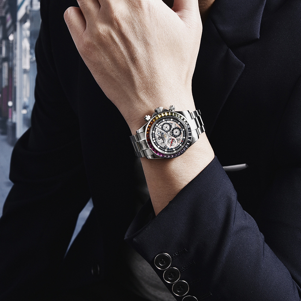 Bojiani PAGANI reloj de hombre multifuncional de seis pines reloj mecánico automático movimiento hueco reloj de acero inoxidable 1653