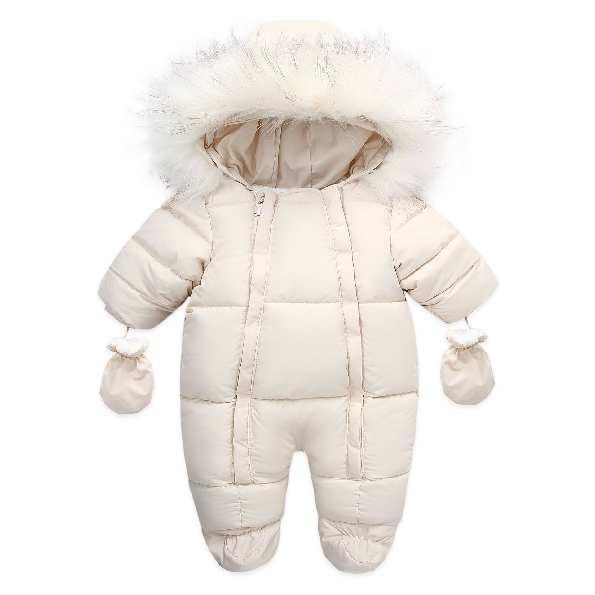 Double zipper fur collar beige