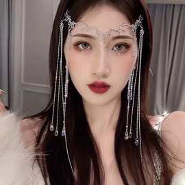 网红新款新娘头饰水晶水滴链条发链额饰超仙发饰礼服婚纱汉服配饰