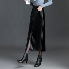 2025秋冬季高腰直筒半身裙女韩版时尚大码PU皮裙长款显瘦百搭裙子