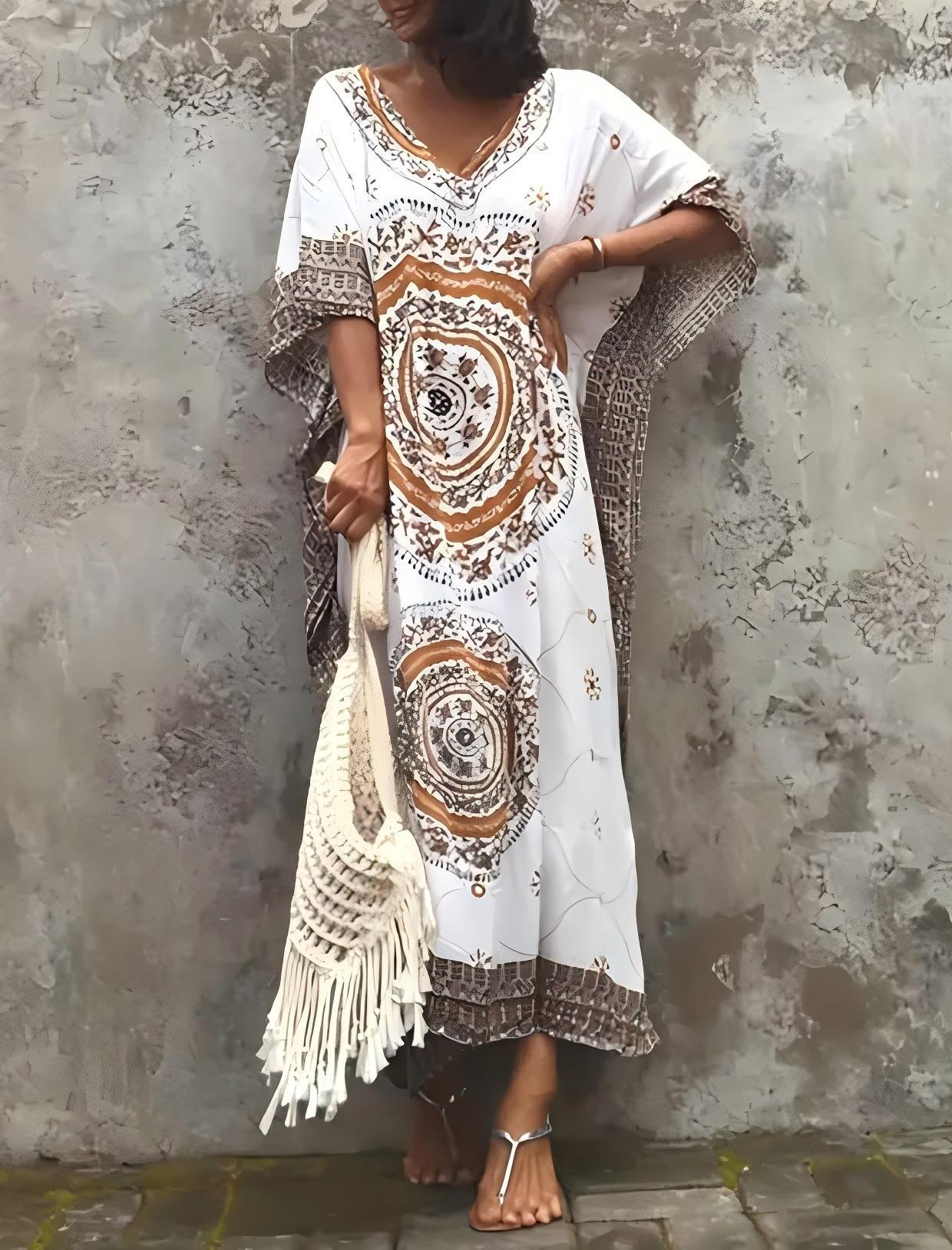 Explosiones transfronterizas de impresión nacional de arena de algodón, camisa de playa de algodón, túnica turca M5