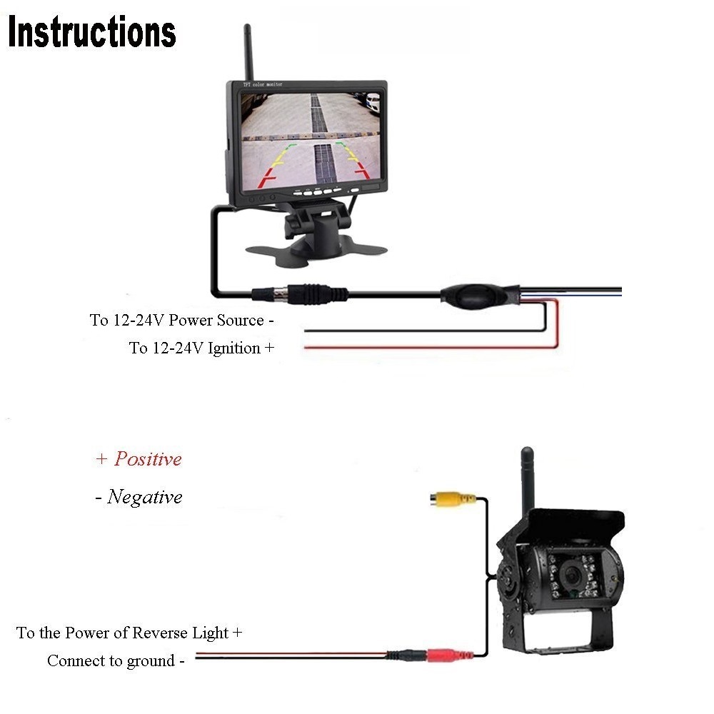 7 inch wireless display suit bus wireless reversing image 2.4G transceiver HD truck camera