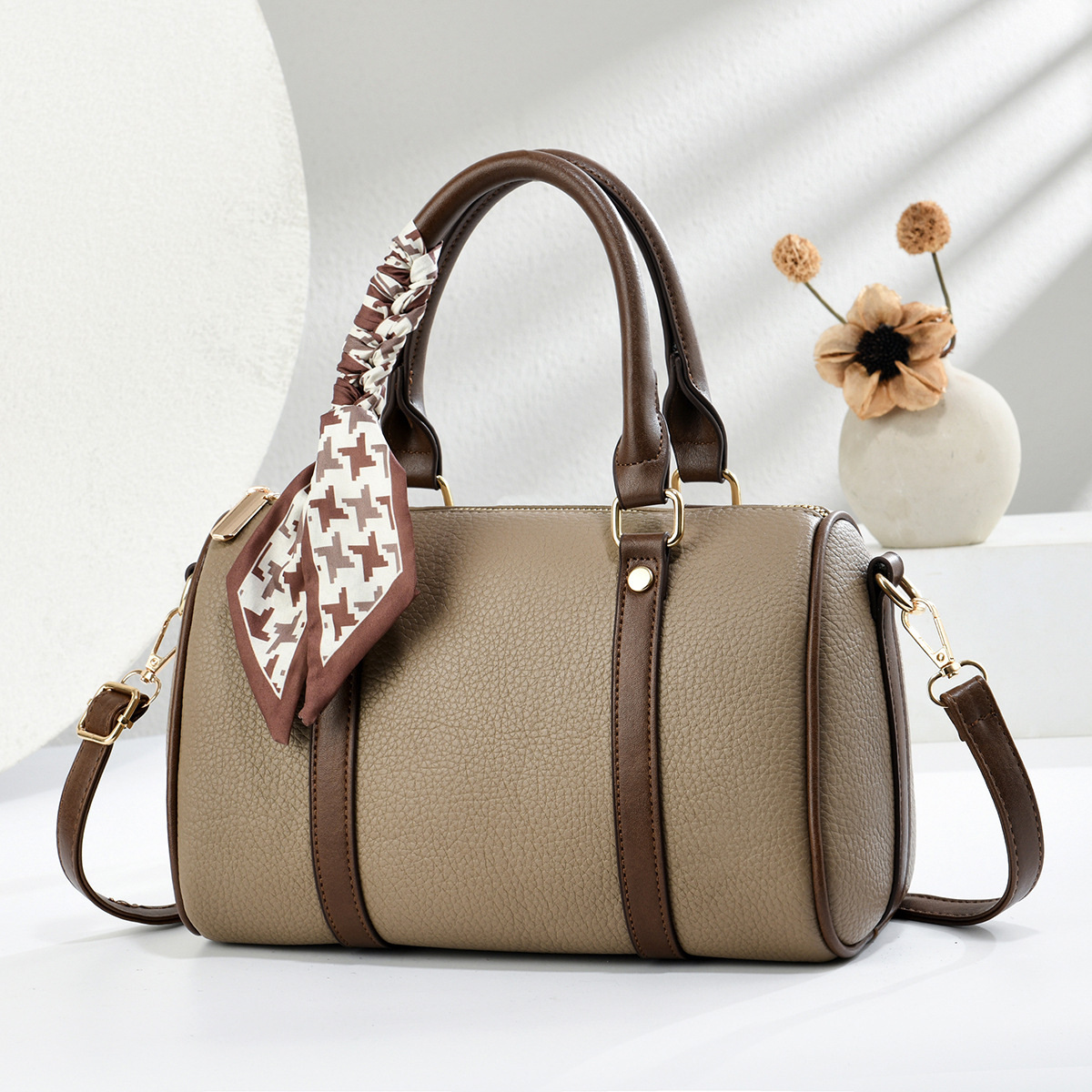 Bolsa de mano decorada bufandas de seda, bolso de almohada de color sólido, bolso de hombro de viaje, bolso de mochila, bolso de mano de mujer