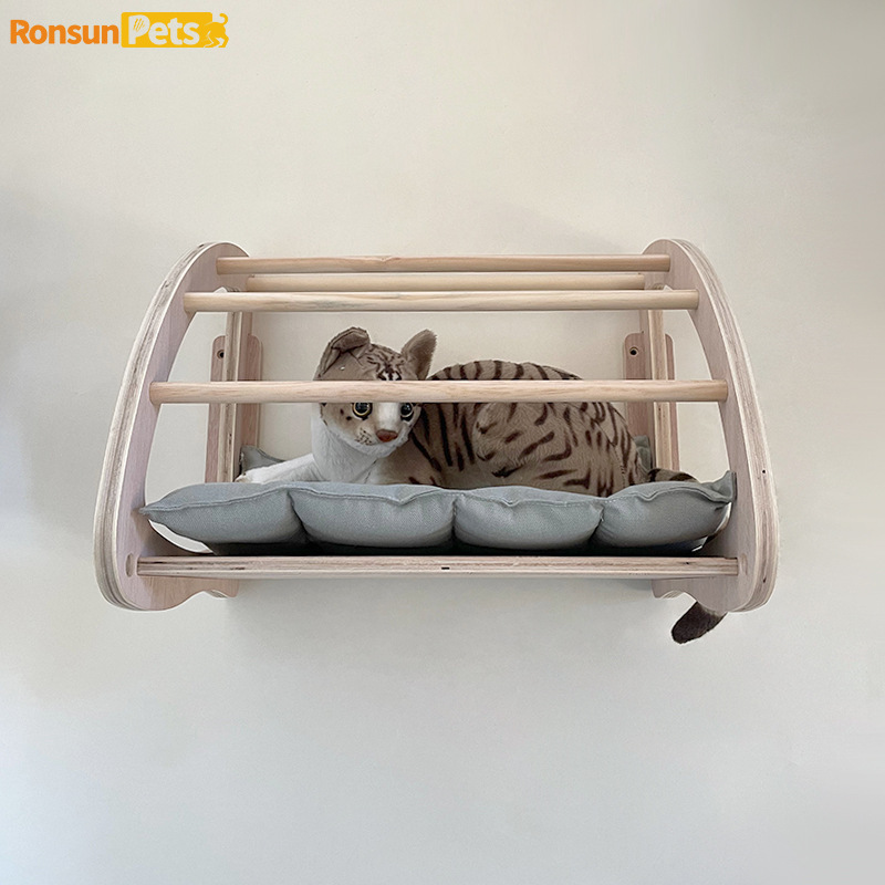 Wall-Mounted Cat Nest with Wall-Through Design, Privacy Curtain, Canvas Mat, Pet Cat Nest, in Stock, Dropshipping Available