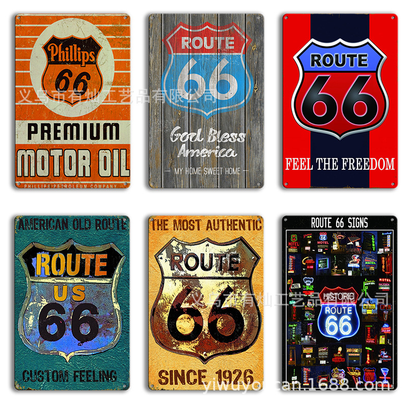 66号公路Route66铁皮画墙壁装饰画 tin sign酒吧装饰壁画铁皮挂件