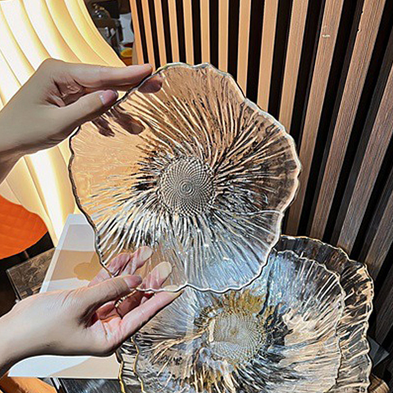 Flores nórdicas modernas caseras plato de frutas de cristal plato de bocadillos hermoso brillo perlado simple de alto valor plato rojo en línea