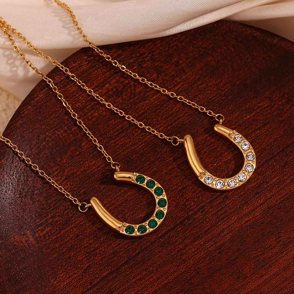 U-shaped Zircon Inlaid Stainless Steel Necklace