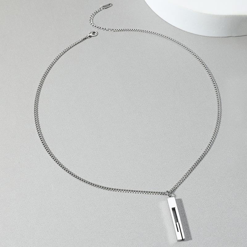 New Simple Stainless Steel Back-shaped Pillar Pendant Couple Sweater Chain display picture 3