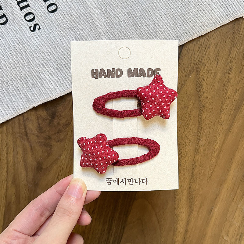 Nuevo estilo coreano dulce vino rojo tela ondulado punto estrella hueco clips BB para niños clips laterales cabello de niña universal