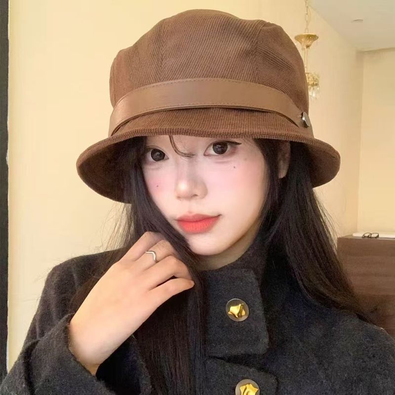 一帽多戴 日系复古毛呢渔夫帽子女2025秋冬新款简约百搭遮阳盆帽|undefined