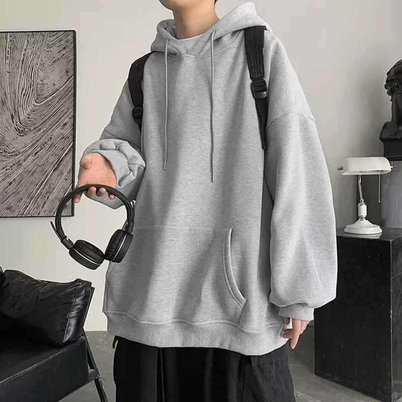Толстовка с капюшоном для мужчин 2023 осень новая свободная приливная пара нижняя рубашка сплошной цвет японская куртка для мужчин
