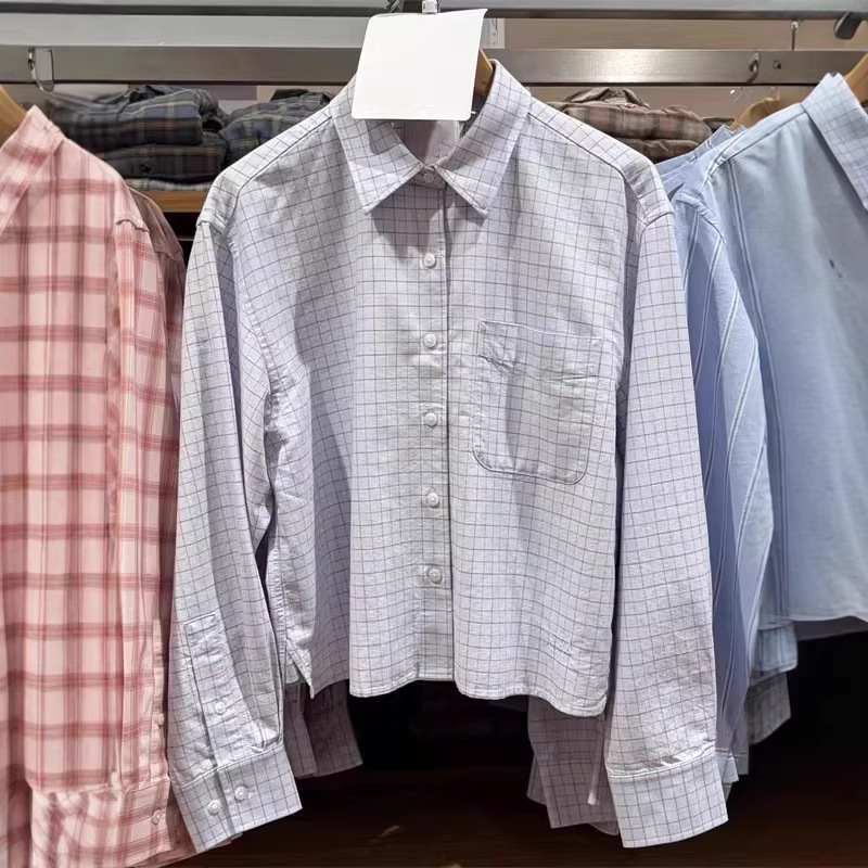 Japanese Collaboration Model/Women's Oxford Fabric Boxy Shirt/Plaid Long-Sleeve Plaid Shirt 484929 484928