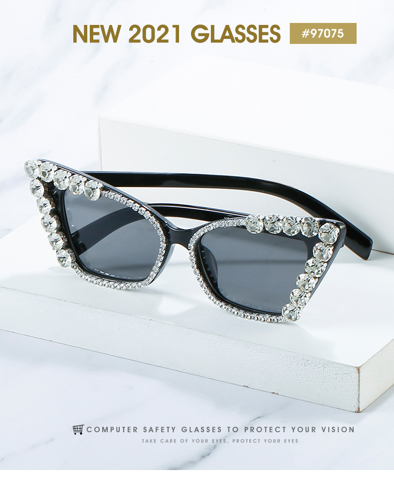 57g Weight Full Frame Glasses Structure Fashion Solid Color Ac UV400 Protection Cat Eye Diamond Full Frame Women's Sunglasses